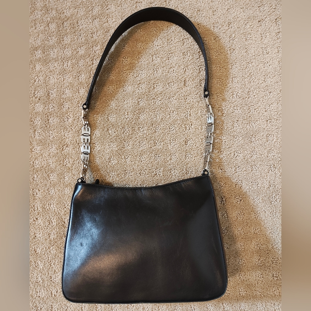 Bally Black Leather Purse Silver Chain Strap